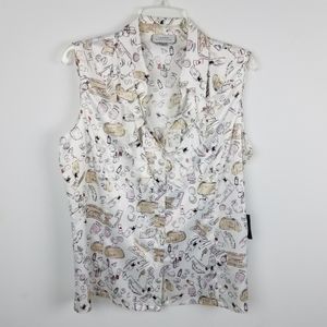 Tahari ASL Cosmetic Button Down Tank Large NWT